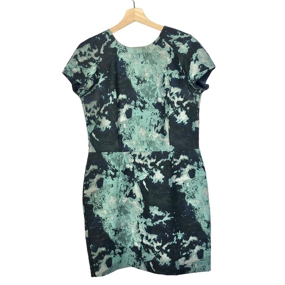 Zara Basic Navy Blue Green Marble Short Sleeve Sheath Dress L - Picture 2 of 4